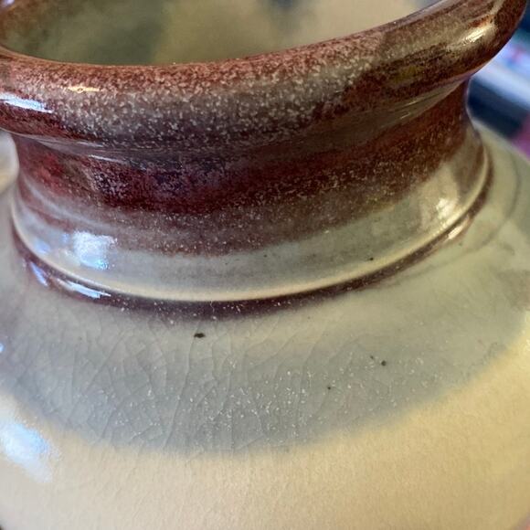 Porcelain Vase Signed Marked KJ Pottery Purple/Red Blue Cream Crazing Vintage - Picture 8 of 13